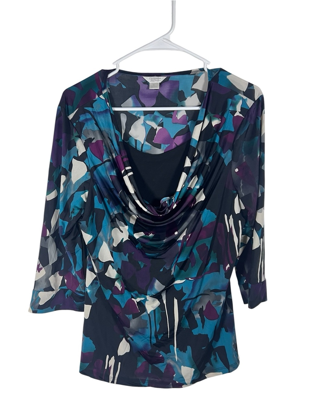 Christopher & Banks Abstract Print Cowl Neck Blouse Career Top Size XL
